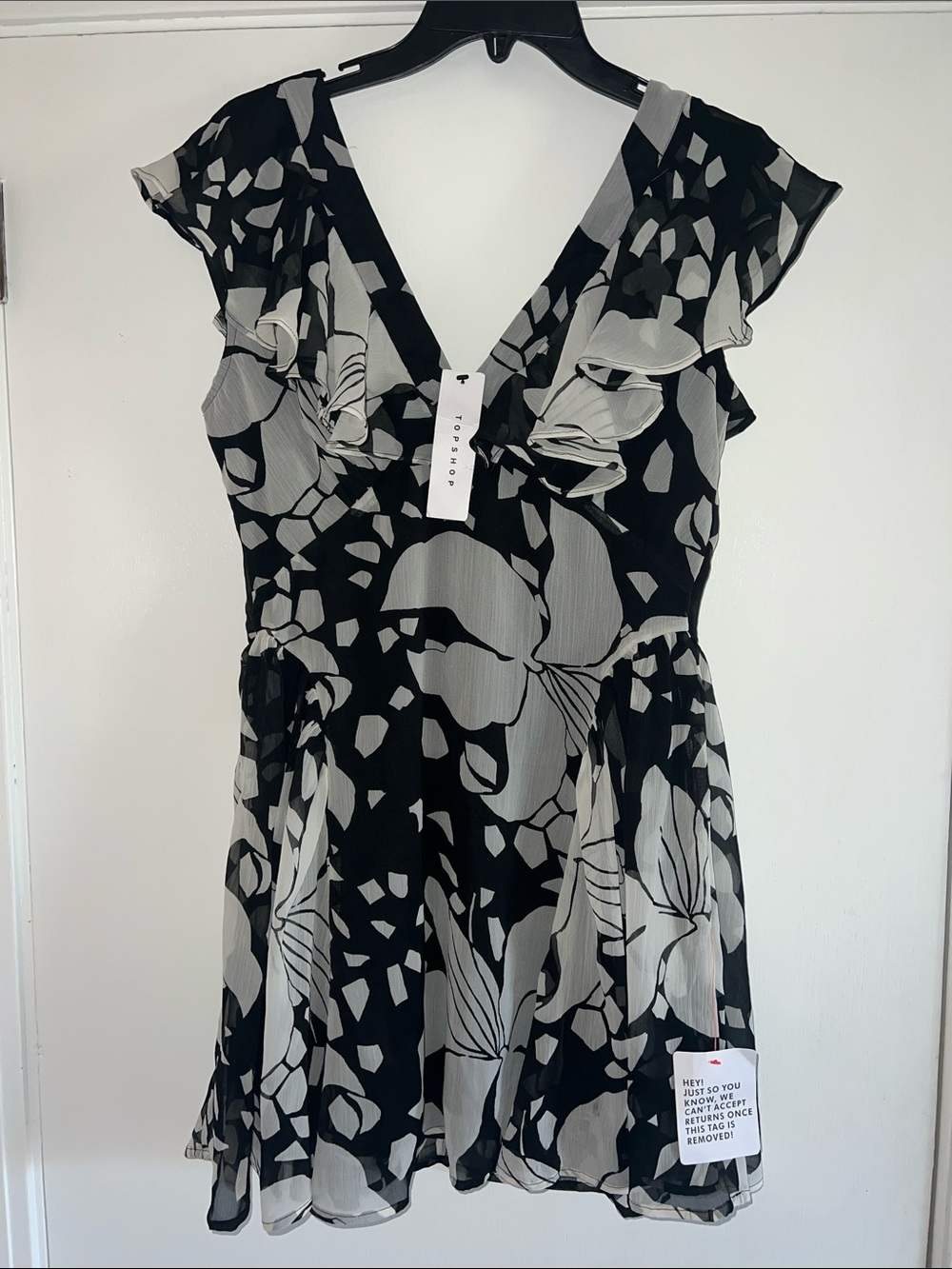 Topshop Black and White Floral Mini Dress